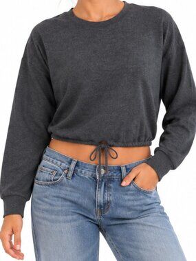 Dirty Laundry Charcoal Gray Cropped Sweatshirt XL Side Tie Hem Soft Stretch Top